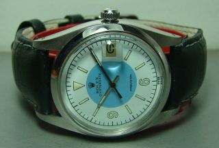   OYSTERDATE PRECISION 6694 SWISS MADE MENS WATCH BLUE n WHITE DIAL