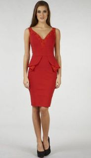 HYBRID @ LIPSY RED PEPLUM OCTAVIA DRESS WITH LACE SIZE 8,10,12,14,16