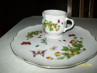 Ardalt Lenwile hand painted Japan 4 snack sets plate and cup