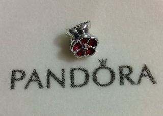 Authentic Pandora Sterling Silver Red Poppy Charm / Bead 790897EN07 