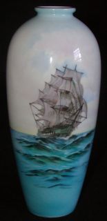 Noritake Nippon Toki Kaisha HP Bone China Vase Artist Signed Sailing 