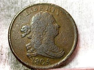 1805 small 5 no stems vf draped bust half cent id # h536  
