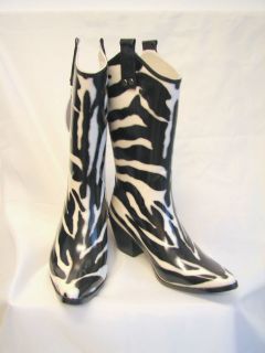   Fashionista Cowboy Cowgirl High Heel Rubber Boots Zebra Boot Comfy Mid