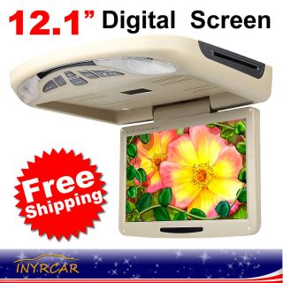   Tan 12.1 Digital LCD Monitor Overhead Ceiling Flip Down DVD Player 8d