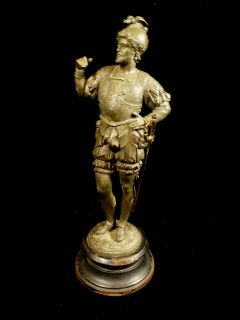 19th CENTURY BRONZED SPELTER STATUE OF MEDIEVAL SWORD CLAD SOLDIER
