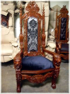 MAHOGANY SOLID WOOD HAND CARVED KING LION CHAIR FABRIC FINISH