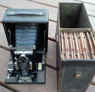 Antique Seneca Folding Camera Leather BOX Double Plate Dark Slides 