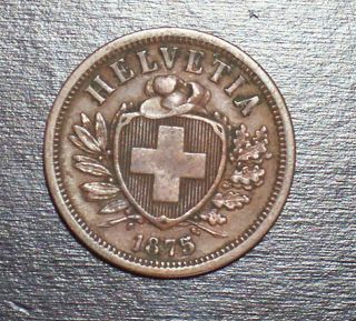 switzerland 2 rappen 1875 vf swiss coin 