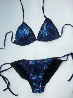 GLAM Black & Blue Multi Sequin PADDED SCRUNCH BIKINI Swimsuit 6 