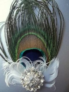 Fascinator  Peacock feather bridal wedding fascinator large crystal 