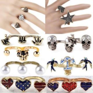 Vintage Punk Pearl Heart Rhinestone Skull Swallow Anchor Double Two 