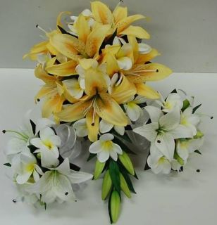   bouquet real touch latex yellow lily frangipani flowers plumeria