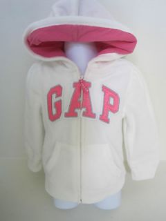 BABY GAP Girls White/Pink Fleece Hoodie Jacket Sizes 18M 5T NWT