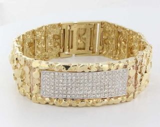   Estate Pave Diamond 14k Gold Cocktail Mens Bracelet Statement Jewelry
