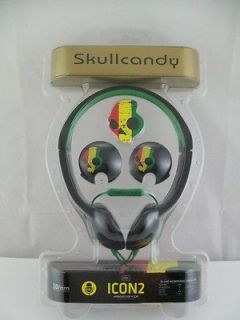 SKULLCANDY ICON2 Rasta Inline Mic Play Back Control Tactical Rubber 