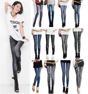 Womens Lady Stretch Imitate Jeans Denim Print Leggings Jeggings 