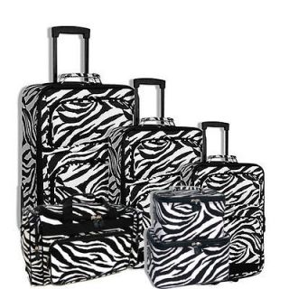 new 6 pc wheel expendable luggage set animal zebra black