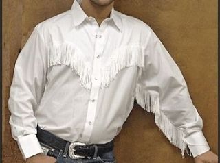 Western Cowboy Shirt   White with White Fringe   SPECIFY SIZE