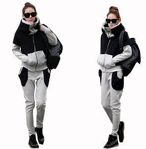   Fall Cool lady Sport Black Gray Turtle Neck TOP Pant sweat Suits 2PC