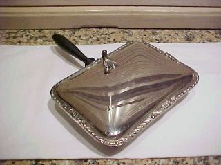 VINTAGE SILVERPLATE SILENT BUTLER BRISTLE BY POOLE SILVER W/WOOD 