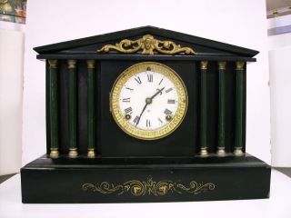 Ansonia clock co circa 1890 Black steel Mantel clock.Excellent 