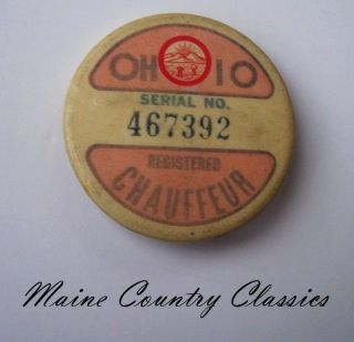 Vintage 1960s OHIO REGISTERED CHAUFFEUR BADGE Pinback