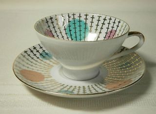 BAREUTHER GERMANY MID CENTURY POLKA DOT DEMI TASSE CUP AND SAUCER