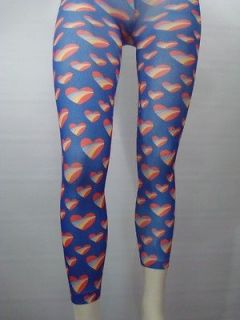 CKC9 NEW SIZE S/M BLUE RED RAINBOW HEARTS BRIGHT HIPPY LEGGINGS 