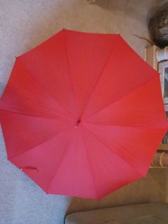 Vintage PK Red Umbrella, Touch and Go, Bright Red Parasol, Wood Carved 