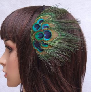   Peacock Eyes Feather Hair Flower Fascinator Headband Hair Band