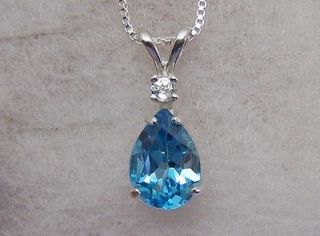 swiss blue topaz pendant necklace box chain ss pear time