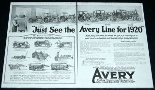   PRINT AD, AVERY 1920 TRACTORS, 8 80 HP, THRESHERS, FARM PLOWS