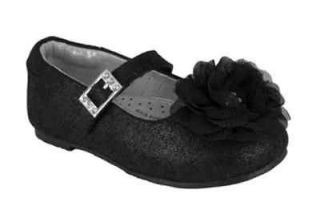 Pediped Stella Girls Black Sparkle Leather Chiffon Flower Sizes 7,8,9 