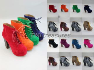 ALL COLORS Plaid Stacked THICK HEEL Chunky Platform Lace Up Ankle 