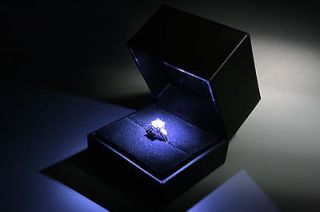 Deluxe Black Leatherette & Suede Jewelry Engagement Ring Box w/ LED 