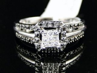   LADIES WOMENS BRIDAL ENGAGEMENT PRINCESS CUT BLACK DIAMOND RING SET