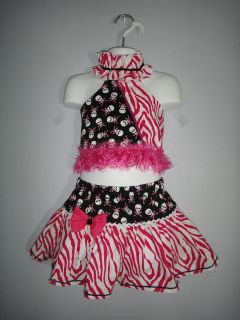 New fusia and white skulls pageant casual wear outfit 24m/2T