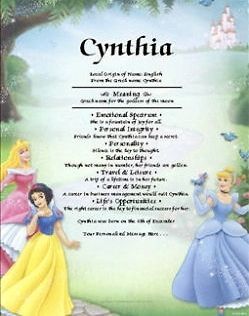Disney Princess Cinderella Aurora Snow White Personalized Name Meaning 