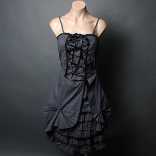 Dark Gray Victorian Petticoat Goth Steampunk Lolita Corset Lace Up 