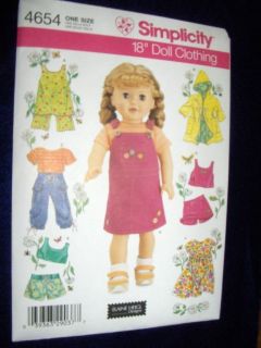 18 Doll American Girl Summer Clothes New Simplicity 4654 Pattern