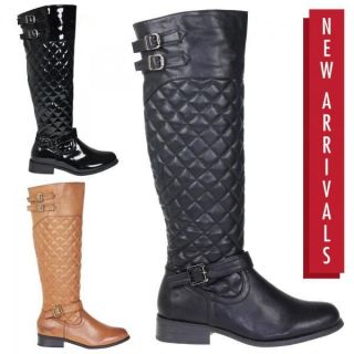 NEW WOMENS LADIES KNEE HIGH RIDING ZIP BUCKLE GUSSET QUILTED WINTER 