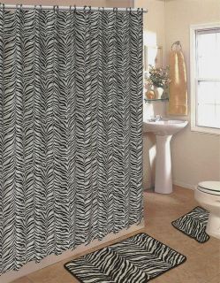 17 Pieces Zebra Ceramic Bathroom Set Shower Curtain Black/White