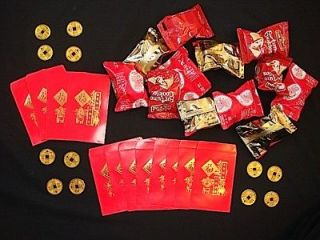 12 FORTUNE COOKIES CHINESE GOLD PLASTIC COIN RED ENVELOPE PARTY NEW 