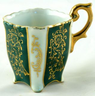 CELEBRATE vintage White & Green Stripe Square TEA CUP gold footed 