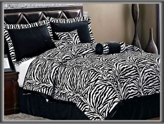 Pcs Flocking Zebra Satin Bed In A Bag Comforter Set King White/Black