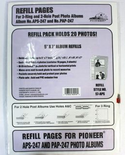 PIONEER 57 APS 5 X 7 Album Refill Pages for APS 247 & PAP 247 Photo 