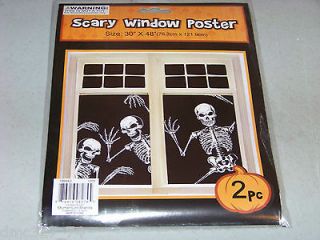 HALLOWEEN Prop Decor SCARY Window COVER Poster SKELETONS ~ 2 piece set