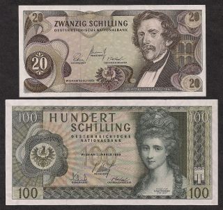 AUSTRIA Paper Money   20 &100 Schilling Notes   1967 & 1969   P142 