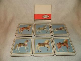 Set 6 Pimpernel England Carousel Horses Hardboard Cork Coasters In Box