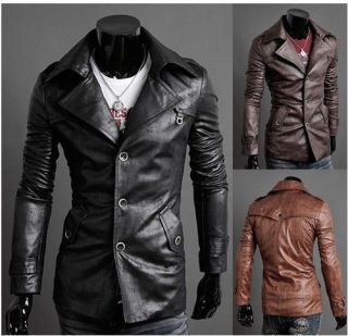 PU New Mens Qualit Slim Fit Pu Leather Jackets Coats Black, Brown Size 